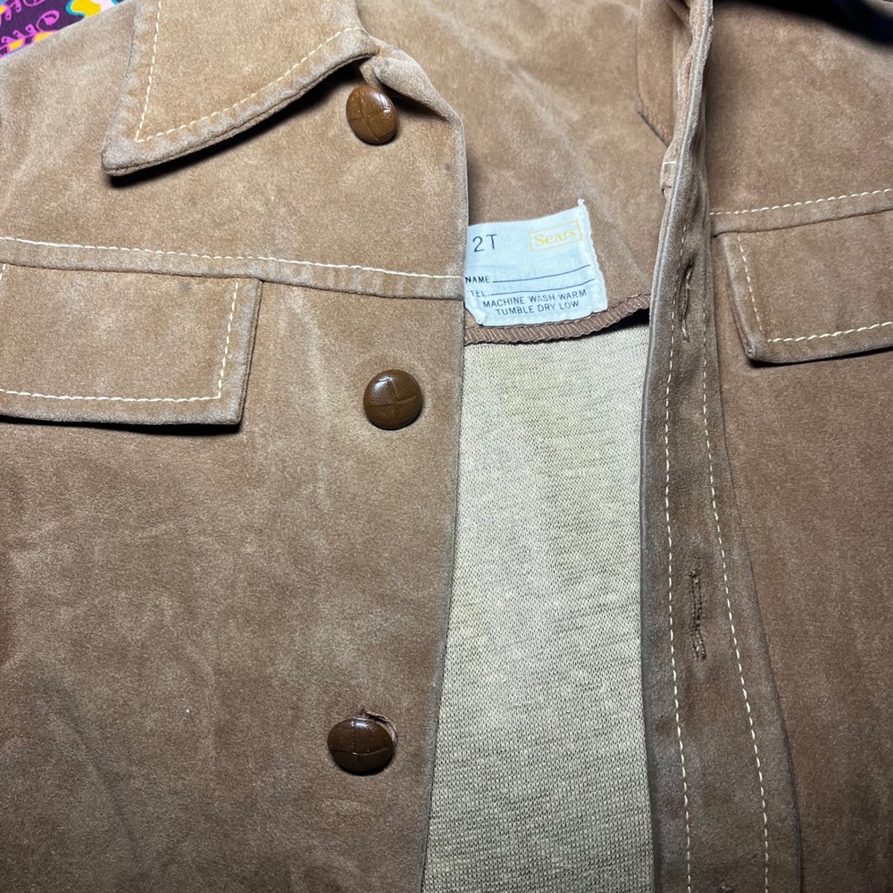 Vintage 1970s Toddler Suede Jacket Sears Western Cowboy Brown Retro Kids Size 2T - Picture 7 of 7
